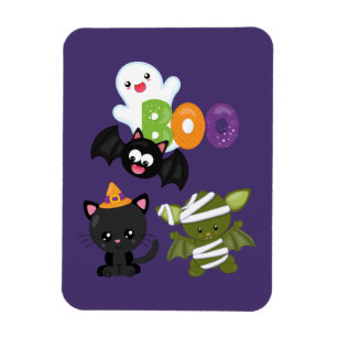 Cute Halloween Cat, Bat, Mummy & Ghost Magnet