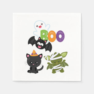 Cute Halloween Cat, Bat, Mummy & Ghost Napkin