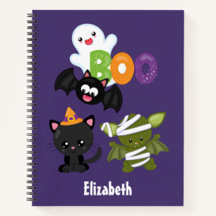 Cute Halloween Cat, Bat, Mummy & Ghost Notebook
