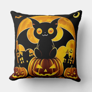 🐾🌙 Cute Halloween Cat Bat Pumpkin Night Charm  Cushion