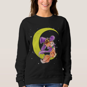 Cute Halloween Cat Costume Witch Hat and Moon Sweatshirt