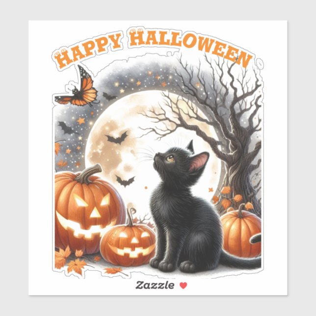 Cute Halloween Cat Custom-Cut Vinyl Sticker (Sheet)