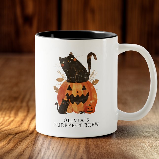Cute Halloween Cat Custom Two-Tone Coffee Mug (Creator Uploaded)