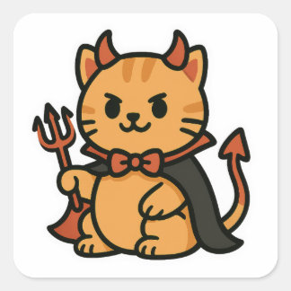 Cute Halloween Cat Devil Square Sticker
