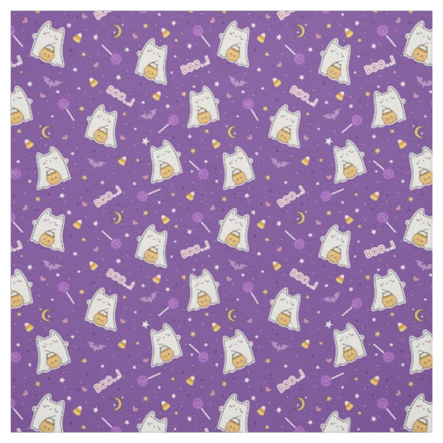 Cute Halloween Cat Ghost Fabric (Swatch)