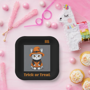 Cute Halloween cat in Disguise Festive Paper Plate