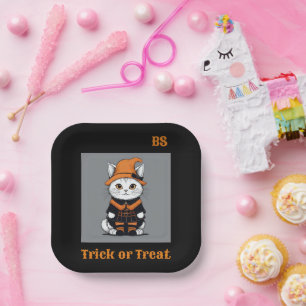 Cute Halloween cat in Disguise Festive Paper Plate