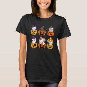 Cute Halloween Cat In Face Pumpkin Happy Hallowee T-Shirt