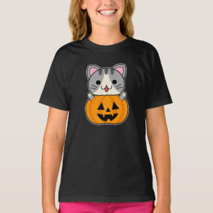 Cute Halloween Cat in Jack o Lantern T-Shirt