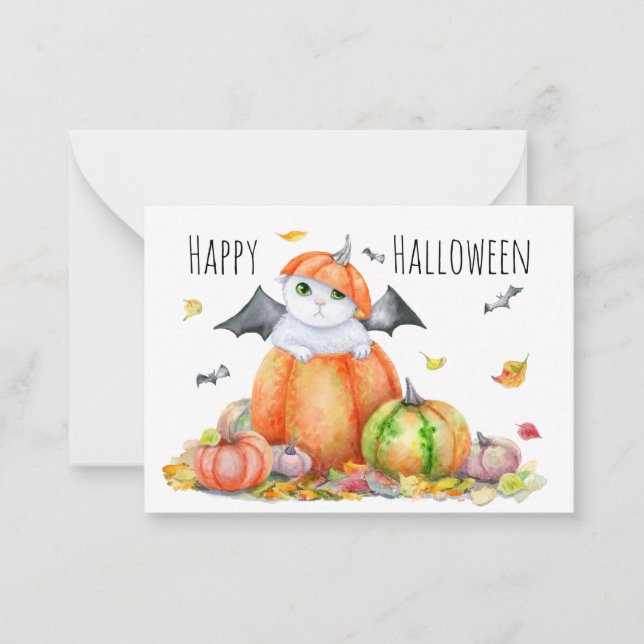 Cute Halloween Cat in Pumpkin Card (Front)