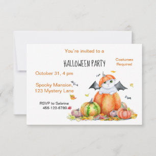 Cute Halloween Cat in Pumpkin Invitation