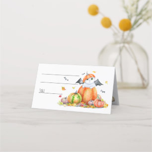 Cute Halloween Cat in Pumpkin Place Card