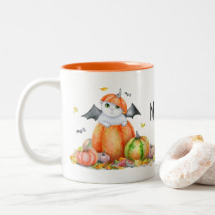 Cute Halloween Cat in Pumpkin Two-Tone Coffee Mug