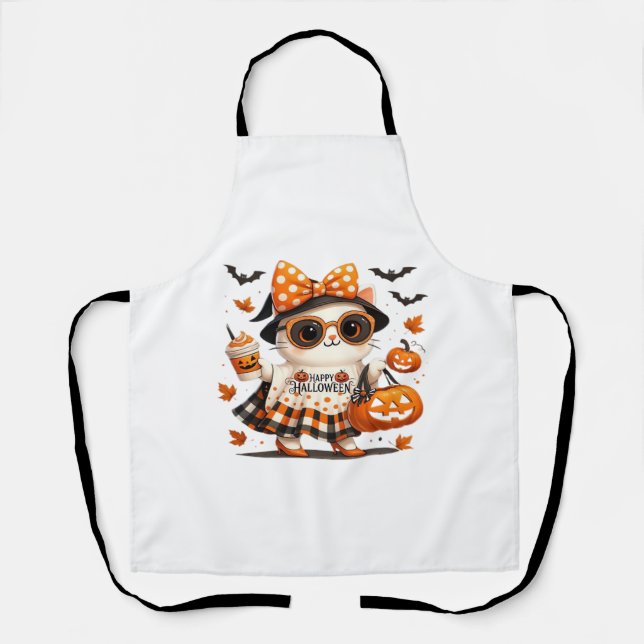 Cute Halloween Cat – Kawaii Witch Kitty with Pumpk Apron (Front)