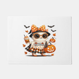 Cute Halloween Cat – Kawaii Witch Kitty with Pumpk Doormat