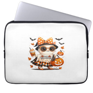 Cute Halloween Cat � Kawaii Witch Kitty with Pumpk Laptop Sleeve