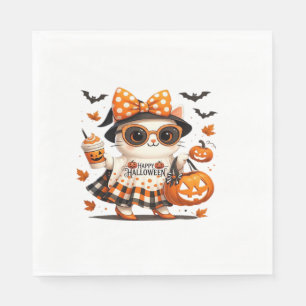 Cute Halloween Cat � Kawaii Witch Kitty with Pumpk Napkin