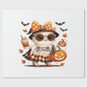 Cute Halloween Cat � Kawaii Witch Kitty with Pumpk Wrapping Paper