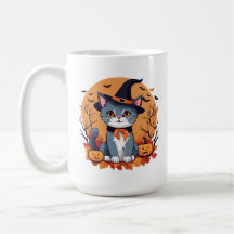 Cute Halloween Cat Large Classic Ceramic