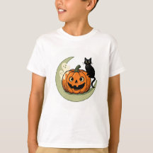 Cute Halloween Cat on Pumpkin Kids T-Shirt