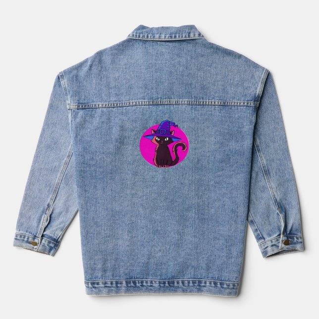 Cute Halloween Cat Oversized T-Shirt Denim Jacket (Back)