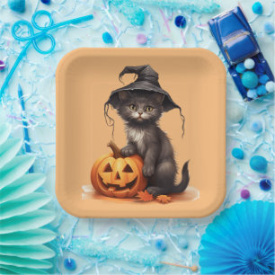 Cute Halloween cat Paper Plate