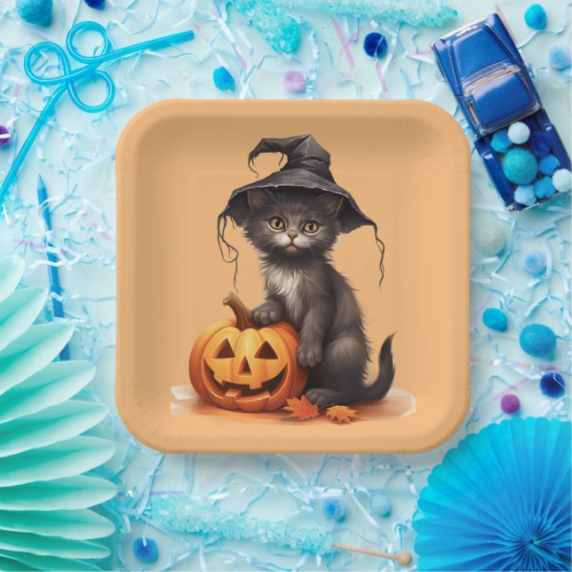 Cute Halloween cat Paper Plate (Party)