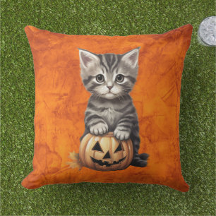 Cute Halloween Cat Pumpkin Cosy Autumn Decor Cushion