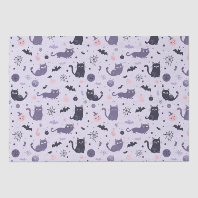 Cute Halloween cat purple Tissue Paper (Front)