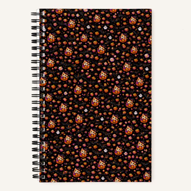 Cute Halloween Cat Seamless Pattern Hardcover Note Notebook (Front)