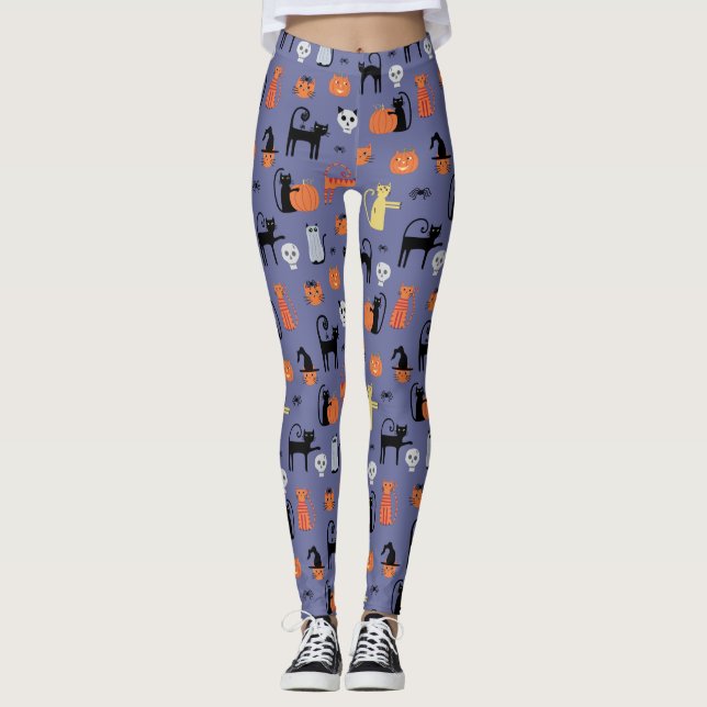 Cute Halloween Cat Spooky Leggings (Front)