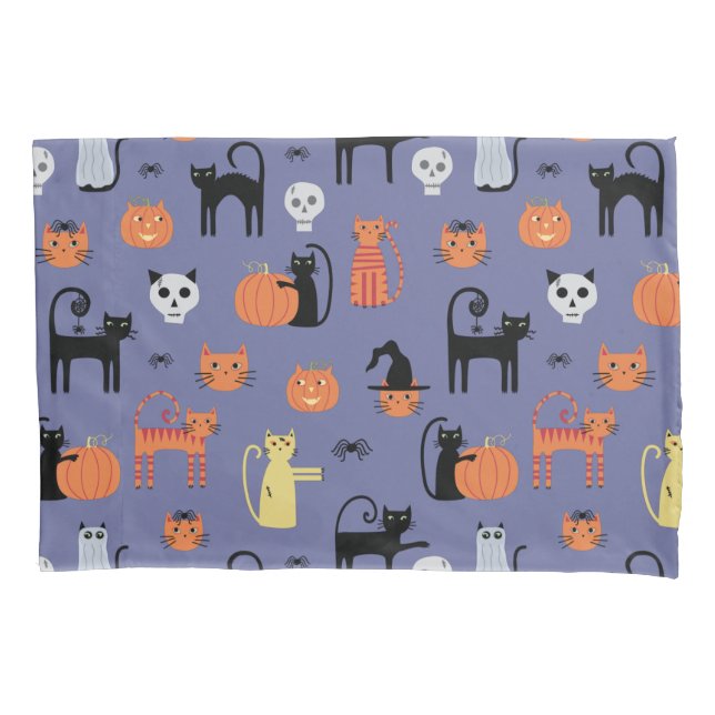 Cute Halloween Cat Spooky Purple Pillowcase (Front-Left)