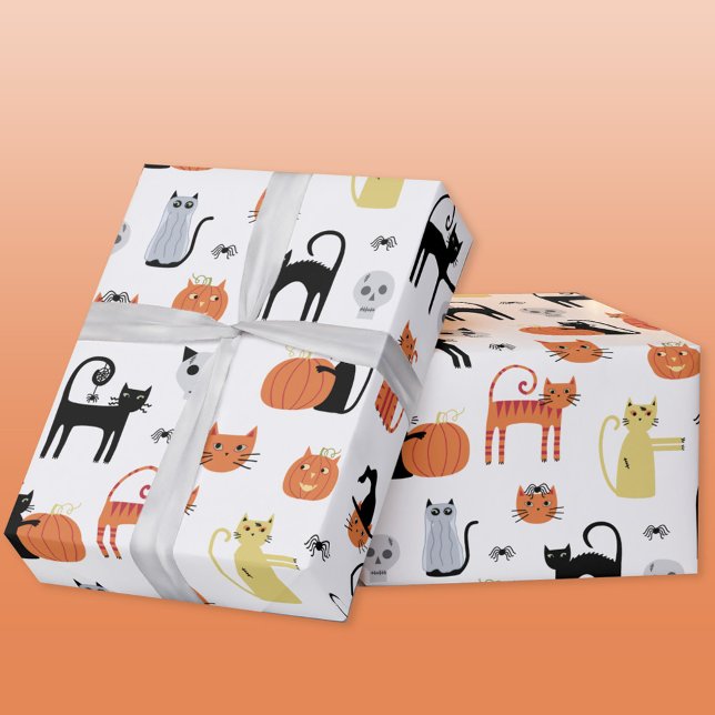 Cute Halloween Cat Spooky Wrapping Paper (Halloween cats fun gift wrapping paper roll)