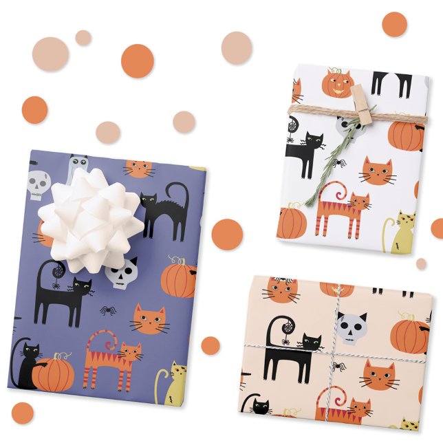 Cute Halloween Cat Spooky Wrapping Paper Sheet (Halloween cat gift wrap paper sheets)