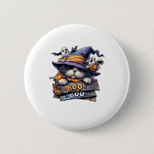 Cute Halloween Cat Sticker � Witch Hat, Pumpkin an 6 Cm Round Badge