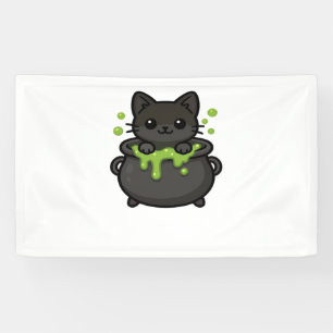 Cute Halloween Cat Sticker – Witch Hat, Pumpkin an Banner