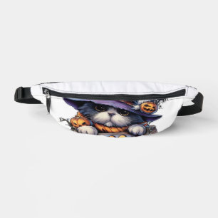 Cute Halloween Cat Sticker � Witch Hat, Pumpkin an Bum Bags