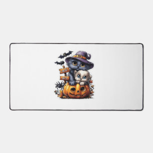 Cute Halloween Cat Sticker � Witch Hat, Pumpkin an Desk Mat