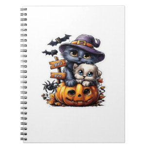 Cute Halloween Cat Sticker � Witch Hat, Pumpkin an Notebook