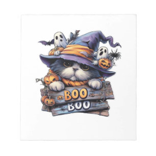 Cute Halloween Cat Sticker � Witch Hat, Pumpkin an Notepad