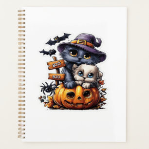 Cute Halloween Cat Sticker � Witch Hat, Pumpkin an Planner