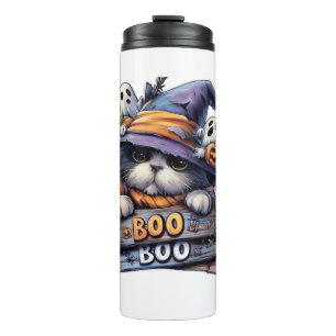 Cute Halloween Cat Sticker � Witch Hat, Pumpkin an Thermal Tumbler