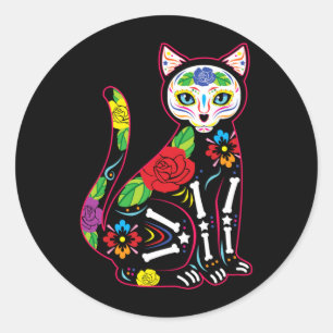 Cute Halloween Cat Sugarskull Mexican Day Of The Classic Round Sticker