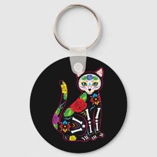 Cute Halloween Cat Sugarskull Mexican Day Of The Key Ring