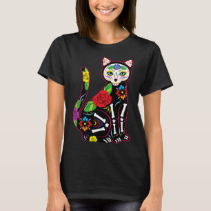 Cute Halloween Cat Sugarskull Mexican Day Of The T-Shirt
