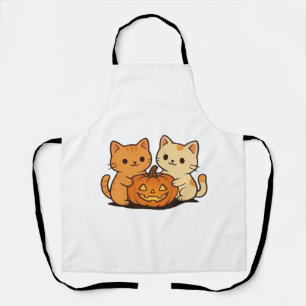 Cute Halloween Cat T-Shirt � Two Kawaii Cats Holdi Apron