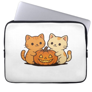 Cute Halloween Cat T-Shirt � Two Kawaii Cats Holdi Laptop Sleeve