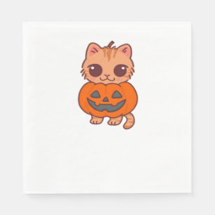 Cute Halloween Cat T-Shirt – Two Kawaii Cats Holdi Napkin