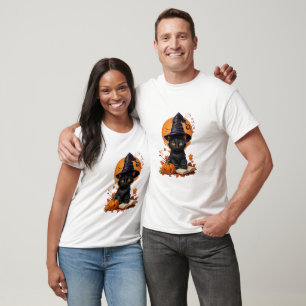 Cute Halloween Cat Witch on Pumpkin Fall Season T-Shirt