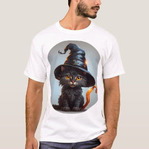 Cute Halloween Cat Witch on Pumpkin Fall Season T-Shirt